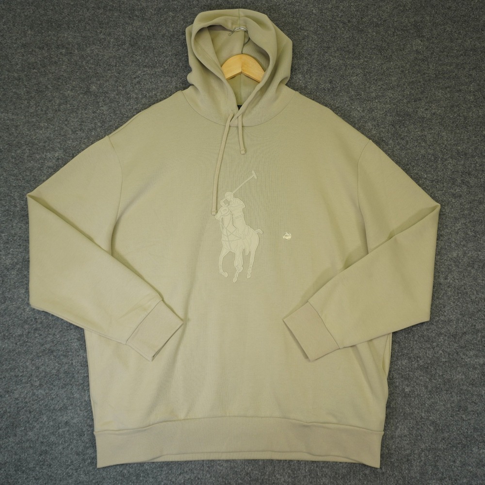 NEW Polo Ralph Lauren Hoodie Mens 2XLT Beige Big Pony Embroidered Sweatshirt - Picture 2 of 12